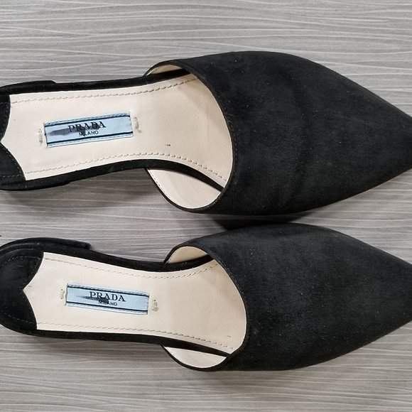 Prada Pointy Toe Mule, Black Suede, Womens Size 5 / 35 - Picture 8 of 10